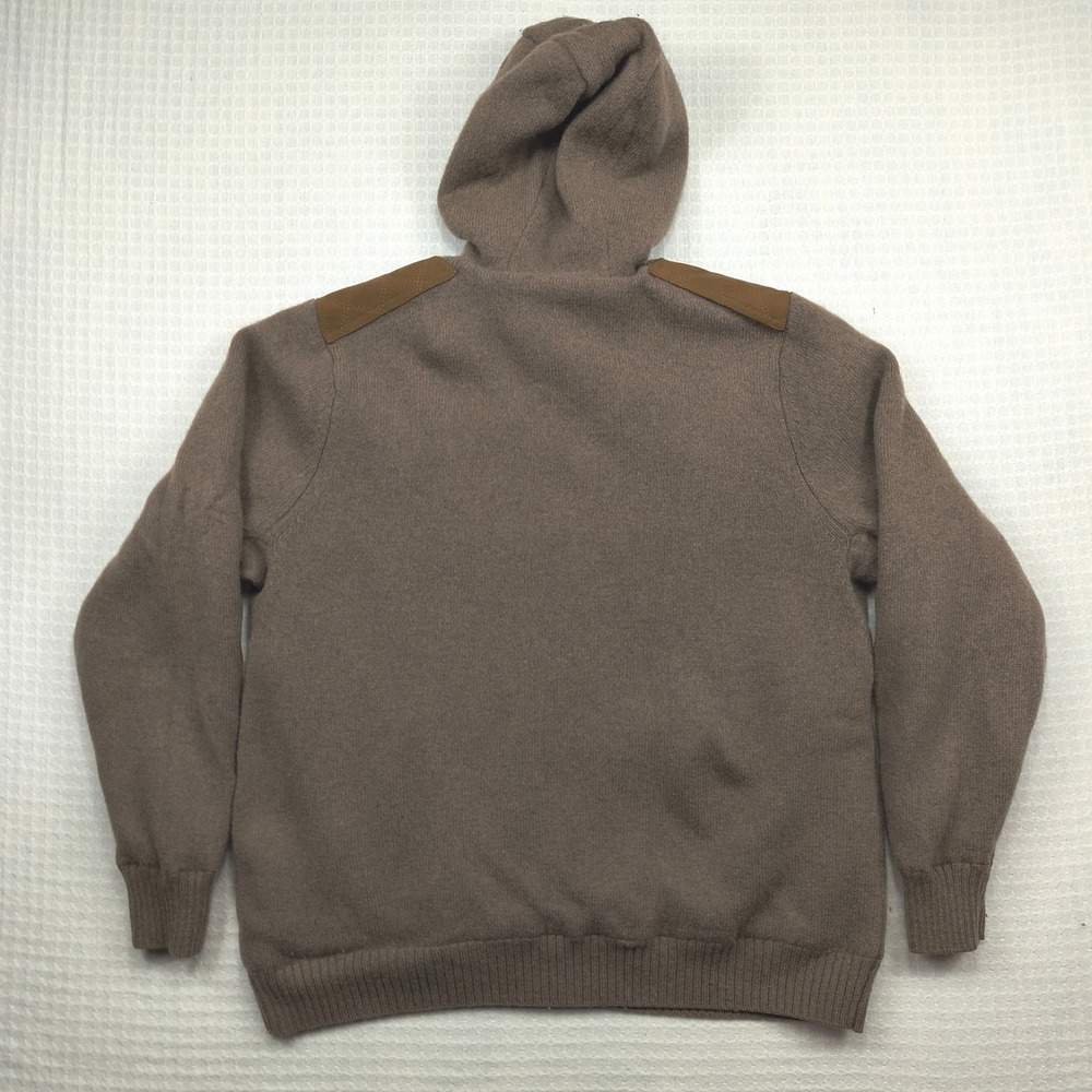 Duluth Trading Mens XL Shetland Wool Full Zip Hooded Sweater Brown Quilted Trim - Picture 2 of 11
